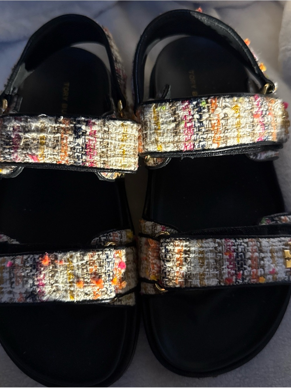 Tory Burch Kira Sport Multicolor Tweed Strap Sandals 6.5 Medium